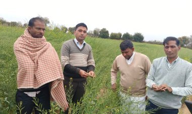 फसलों की गिरदावरी करवाने की मांग को लेकर गांव बांय में किसानों ने किया प्रदर्शन
