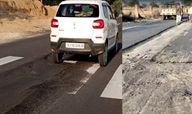निर्माणाधीन सड़क टूट रही, जगह-जगह हो रही मरम्मत 