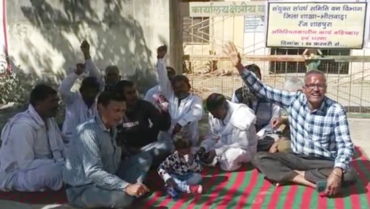 वन विभाग कर्मियों ने कार्यबहिष्कार कर दिया धरना