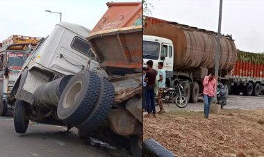 बिना बेरीकेट्स लगाये वाहन चैकिंग, लापरवाही से हुआ सड़क हादसा, सवा घंटे तक हाईवे जाम