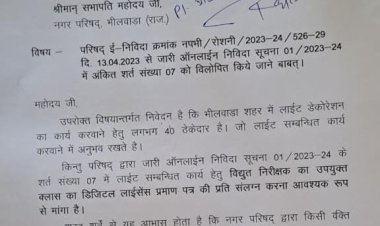 लाइट डेकोरेशन निविदा पर भीलवाड़ा लाइट डेकोरेशन एसोसिएशन ने जताई आपत्ति दिया ज्ञापन