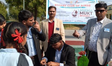 रोटरी क्लब अलवर द्वारा स्कूल में किए निशुल्क शूज वितरण एवं एनीमिया जांच शिविर का किया आयोजन 