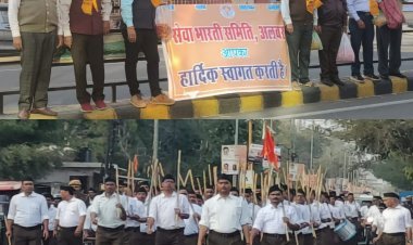 महाशिवरात्रि पर स्वयं सेवक संघ के पथ संचलन में पुष्प वर्षा कर किया स्वागत