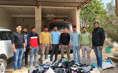 प्रतिबंधित 60 किलो प्लास्टिक थैलिया जप्त